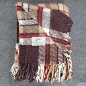 Vintage 60s Faribo Throw Blanket Brown Plaid 100% Wool Stadium Picnic USA 40x52